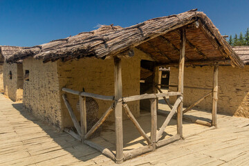 House at Bay of Bones, prehistoric pile-dwelling, recreation of a bronze age settlement on Lake...