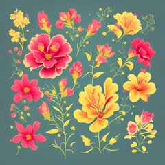 Fototapeta na wymiar Retro snapdragon flowers illustration print poster - Vector - generative ai