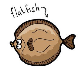 Cute cartoon flatfish isolated. Flatfish on a white background, vector