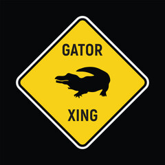Alligator Area Sign. Gator crossing vector sign label design. Inform sign for drivers as well as pedestrians to be cautious.