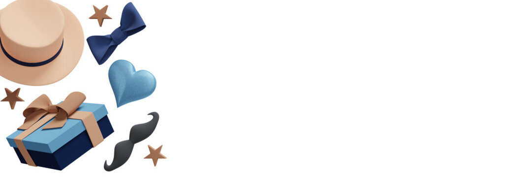 Father's day banner. Postcard invitation. 3D rendering