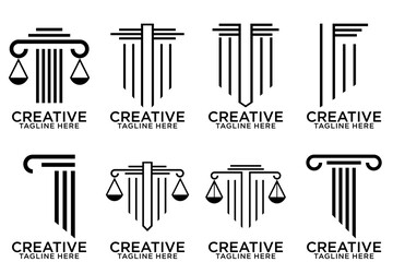 Set of modern law firm justice logo design vector graphic template