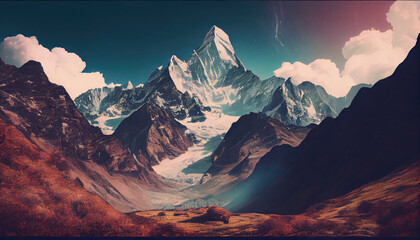 Fototapeta na wymiar Pastel filter of famous mountains with Generative AI Technology