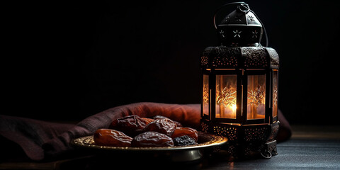 still life with candle with dates in a dark background space for text