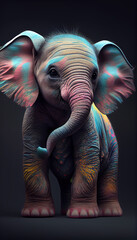 Obraz premium Colorful Cute Elephant Baby Standing Portrait AI Generative