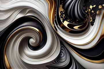 Luxury texture. Marble Swirls and Agate Ripples.  Black White Grey Silver Gold color with Generative AI Technology