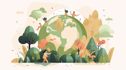 Green planet earth. Earth day concept illustration. Save the environment. Sustainable living. Generative AI