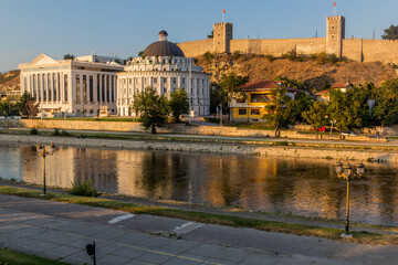 Utility services buildings and the Kale fortress in Skopje, North Macedonia © Matyas Rehak