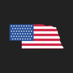 Nebraska. Map of the state and American flag. Vector Illustration.