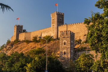 Fortification walls of Kale fortress in Skopje, North Macedonia - obrazy, fototapety, plakaty