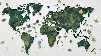 Green map of the world. Earth day save the planet concept. Generative AI