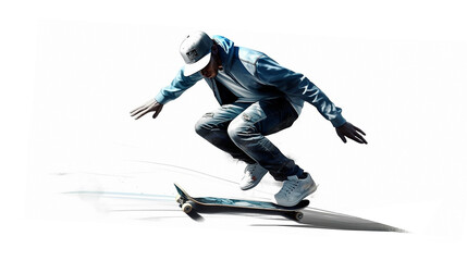 illustration of a skateboarding on white background created with generated AI technology