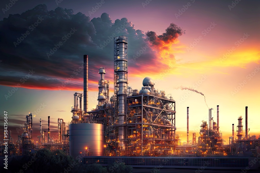 Poster Petrochemical industry factory for production of fuel in chemical industry, created with generative ai