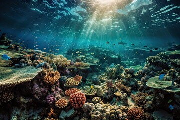 Animals of the underwater sea world. Ecosystem. Colorful tropical fish. Life in the coral reef. Generative Ai.