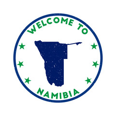 Welcome to Namibia stamp. Grunge country round stamp with texture in Green Revolution color theme. Vintage style geometric Namibia seal. Appealing vector illustration.