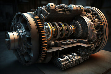 Car transmission. Car component on dark background. Generative AI.