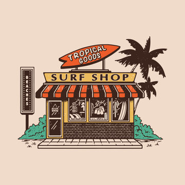 surf shop illustration tropical graphic design beach vintage t shirt