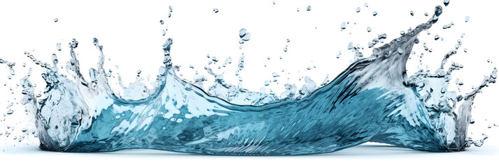 Wave blue transparent water with drops on white background. Banner. Generative AI