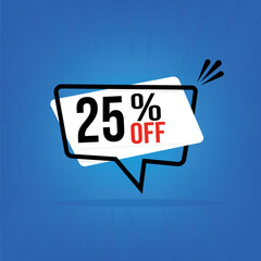 25 percent off. Discount for big sales. White balloon on a blue background
