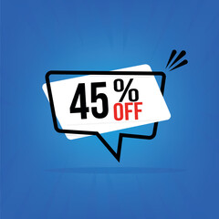 45 percent off. Discount for big sales. White balloon on a blue background
