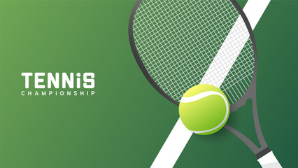 Tennis ball on tennis racket , Simple flat design style ,Illustrations for use in online sporting events , Illustration Vector EPS 10