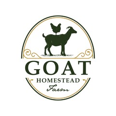 Goat and Chicken Farm Logo Template Silhouette Illustration and Vector Art Stock