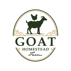 Goat and Chicken Farm Logo Template Silhouette Illustration and Vector Art Stock