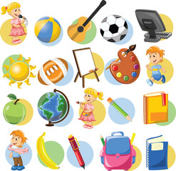 Color vector illustration banner background design sketch element of education. Hand drawn back to school icons set. Template for school. Draw cartoon style.