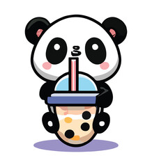 cute baby panda drink bubble tea © Faizan