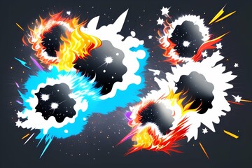 Set of white cartoon vector explosion effect frames. For promotion, video or web design - generative ai