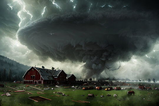 tornado destroys the farm. generative ai