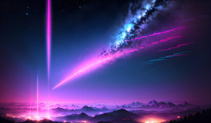 Naklejka na ściany i meble Photo of a colorful sky with purple, blue and pink hues