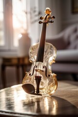 Crystal glass classic violin with golden ornaments in a calm ambiance Generative AI Illustration
