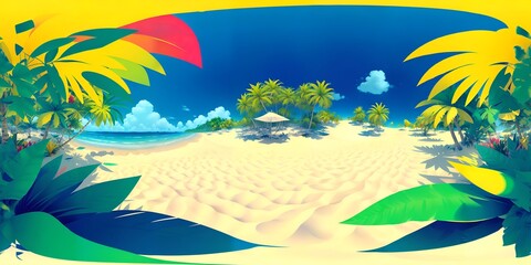 Fototapeta na wymiar Photo of a tropical beach painting with palm trees