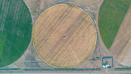 Aerial view of circular field in Argentina. drone photo