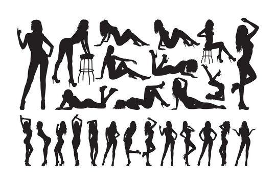 Sexy women various poses silhouette set vector.