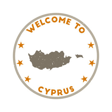 Welcome to Cyprus stamp. Grunge country round stamp with texture in Fleur de Sel Caramel color theme. Vintage style geometric Cyprus seal. Powerful vector illustration.