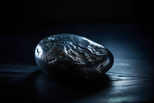 Pudretite is a rare precious natural geological stone on a black background in low key. AI generated.