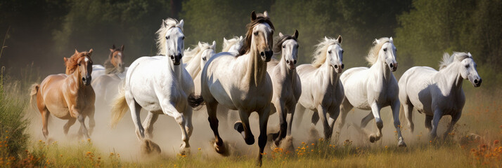 Horses run on the meadow, generative AI