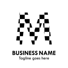 letter m with black and white squares. suitable for chess and racing or something else