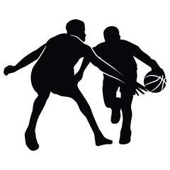 A set of detailed silhouette basketball players in lots of different poses