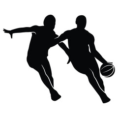 A set of detailed silhouette basketball players in lots of different poses