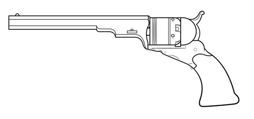 Vector illustration of the 1836 Colt Paterson revolver with cocked hammer on the white background. Left side.