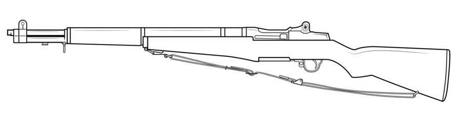 Vector illustration of the M1 Garand rifle with sling on the white background. Left side.