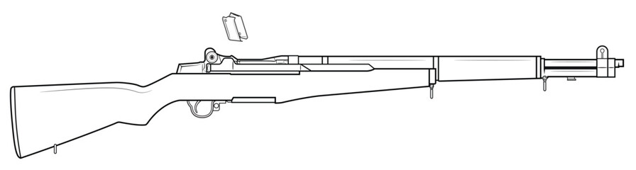 Vector illustration of the M1 Garand rifle and ejecting empty clips on the white background. Right side.