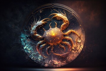 Cancer round zodiac animal sign realistic mystical gold astrology background icon illustration Generative AI