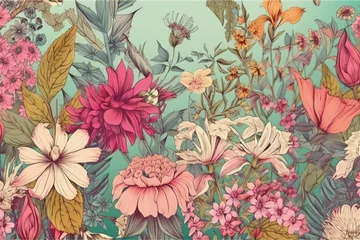 Gordijnen Vintage flower painting background, beautiful floral art with wildflowers garden illustration Generative Ai © Artem