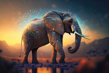 Fototapeta na wymiar Beautiful elephant animal realistic wildlife nature background, safari illustration Generative AI