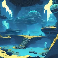 The illustration is an Underground City located in the center of the Rebel Base, the Black Jewel Planet - generative ai