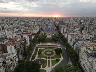 Foto auf Leinwand sunset Aerial Drone Fly Above Palace of the Argentine National Congress Buenos Aires Capital City, Buildings, Streets, Cityscape, Barrio Balvanera and Montserrat © Michele